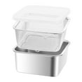 thumbnail image 1 of Recipiente de acero inoxidable para alimentos con colador, organizador para refrigerador, tapas transparentes, juego de colador para lechuga, frutas y 2500 ml, 1 of 8