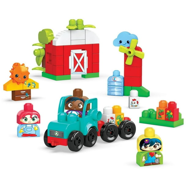 Mega Bloks Green Town Grow Protect Farm Building Set, 54 big building  blocks and special pieces with buildable characters, rolling tractor,  barn,