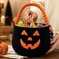 thumbnail image 5 of Halloween Pumpkin Woven Storage Basket with Handles, Cotton Rope Organizer for Toilet Tank Top Bathroom Countertop Bedroom Home Candy Gift Decor (Black), 5 of 6