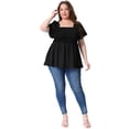 thumbnail image 3 of DARING DIVA Women's Plus Square Neck Ruffle Hem Blouse 3X Black, 3 of 6