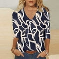 thumbnail image 1 of Fiudx Ofertas y Liquidaciones Top con Cuello En V y Manga 3/4 con Estampado Informal a La Moda para Mujer, 1 of 4