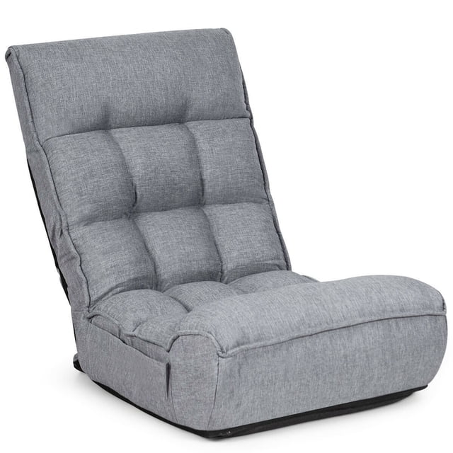 Gymax 4-Position Floor Chair Folding Lazy Sofa with Adjustable Backrest & Headrest, Gray