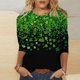thumbnail image 1 of Xuyuer St. Patrick's Day Printed T-Shirt - Ladies' Loose Round Neck 3/4 Sleeve Top for Irish Festivals, Casual Green Themed Outfits, Seasonal Celebration Apparel & Fun Saint Patrick's Party Wear, 1 of 5