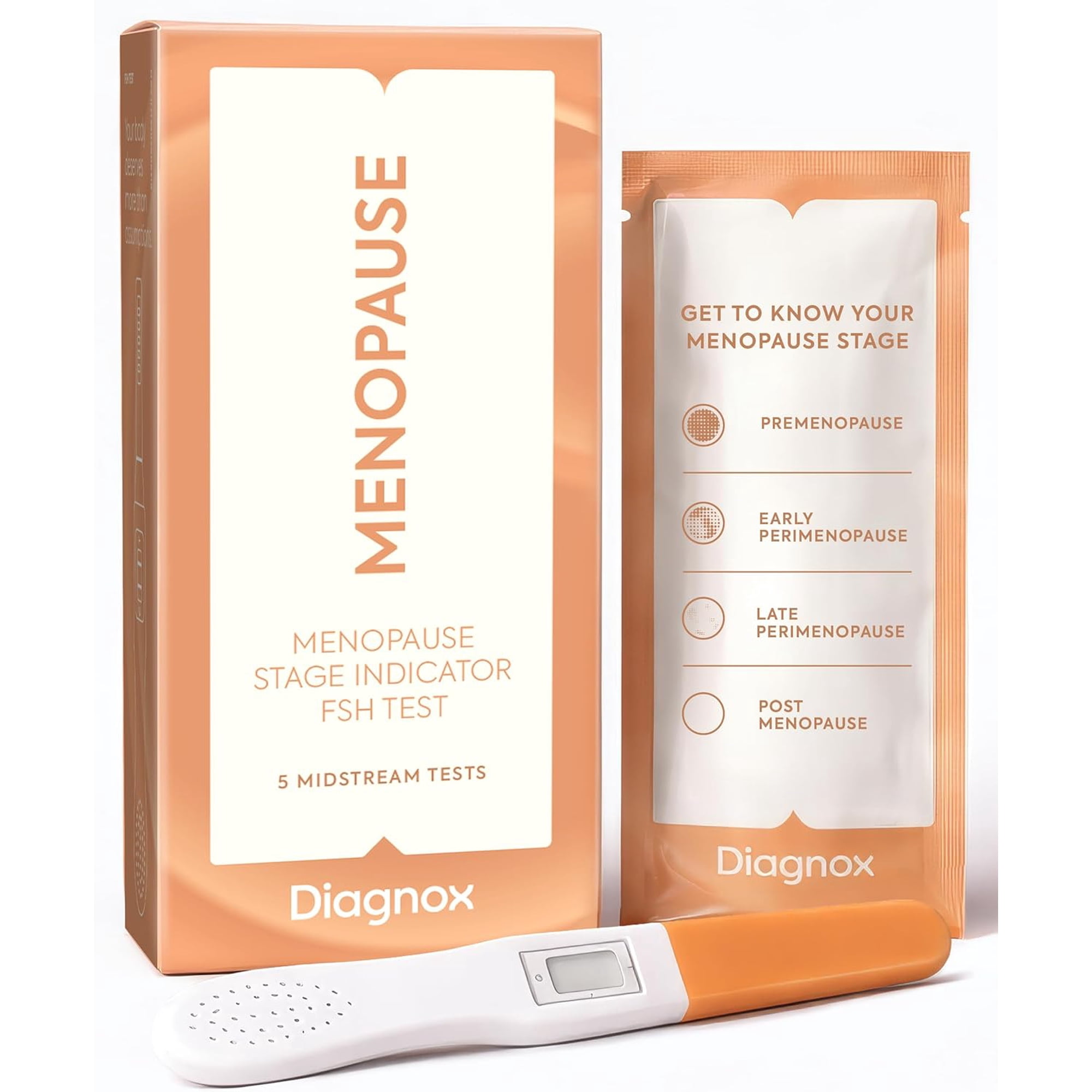 Diagnox Health Menopause Test, At-Home FSH Test Strips to Identify Menopause Stages - Fast 5-Minute Results, Clinical-Grade Midstream Strips (5 Pack)