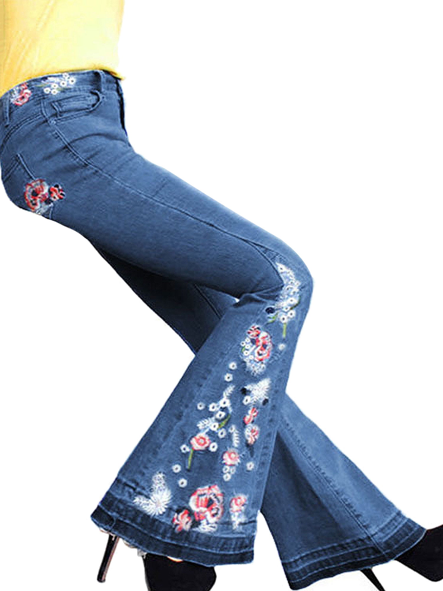 Women's jeans embroidered flowers retro vintage size 6 stretch