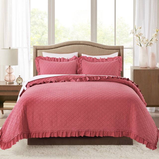 JML Quilt Set 3-Piece Queen Size, Classic Vintage-Inspired Stonewashed Bedspread Coverlet