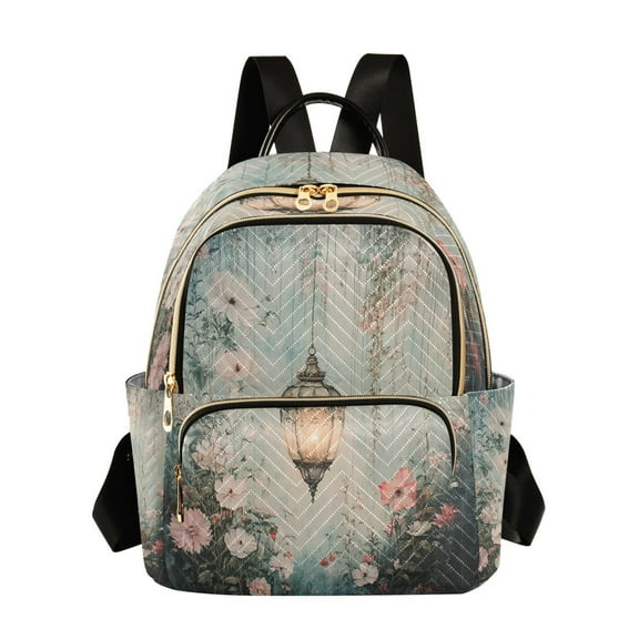 Casual Vintage Lantern and Flowers Backpack for School,College and Travel, Water Resistant Bookbag,