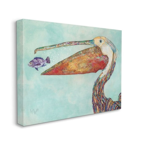 Stupell Industries Pelican's Lost Supper Fish and Patterned Feathers Canvas Wall Art Design by Lisa Morales, 30" x 40"