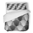 thumbnail image 1 of Juego de Ropa de Cama ABPHQTO 3 Piezas Patrón Geométrico hexagonal Negro Funda nórdica blanca con 2 fundas de almohada, 1 of 1