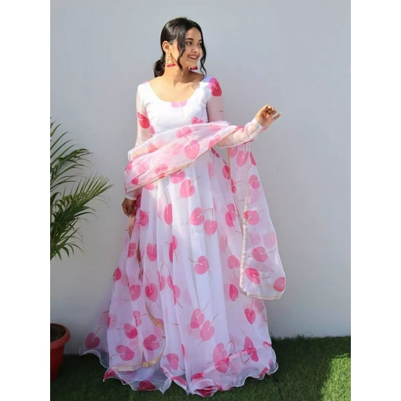 Digital Printed Soft Fabric Gown Set With Full Sleeves For Women's Party Wear