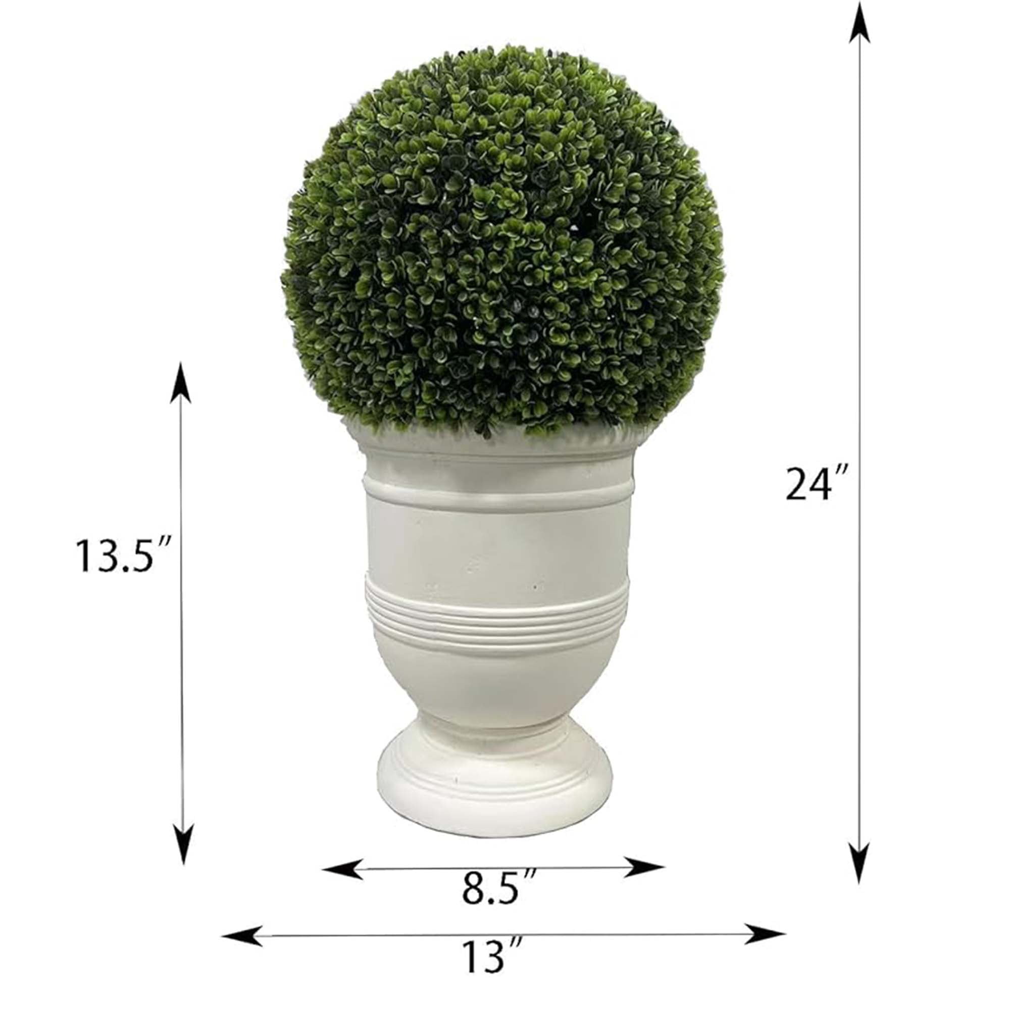 Miniyam 24" Ball Topiary in White Pot, Artificial Plant for Indoor and Outdoor