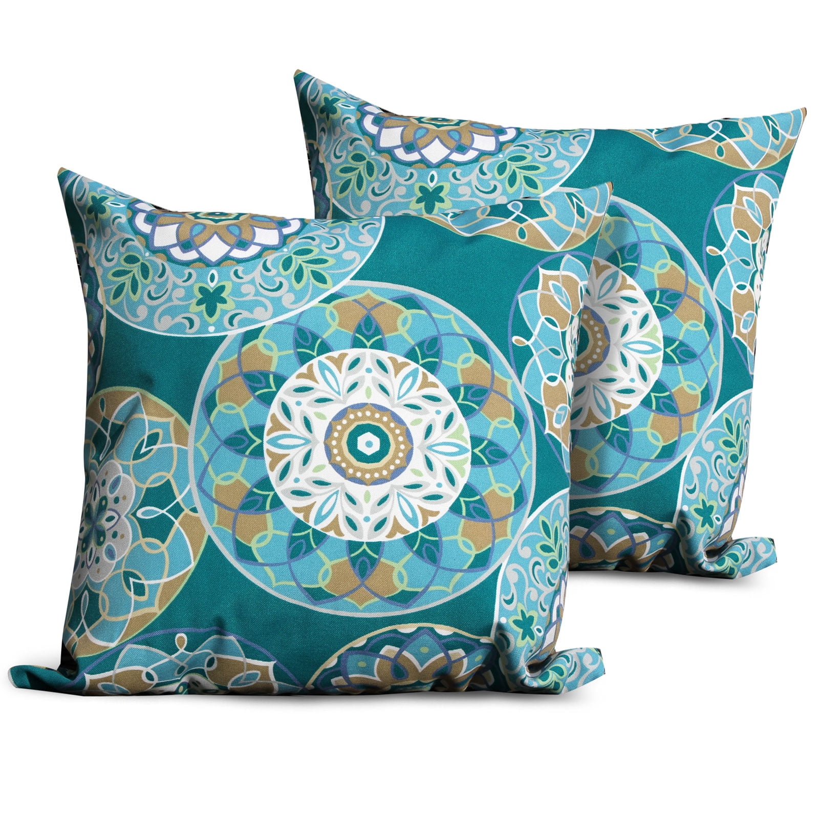 Teal Sundial Outdoor Throw Pillows Square Set of 2