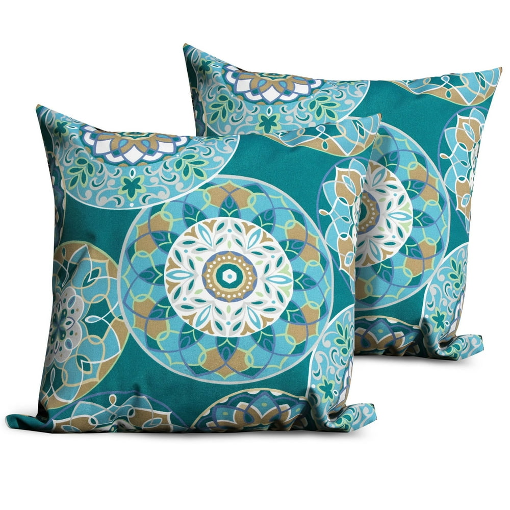 Teal Sundial Outdoor Throw Pillows Square Set of 2