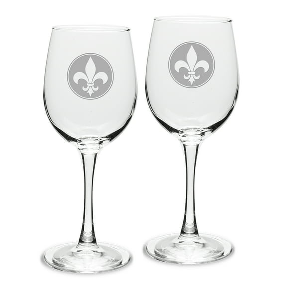 Fleur De Lis Deep Etched White Wine Glass Set of 2