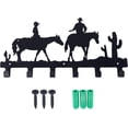 thumbnail image 1 of Perchero de pared de hierro con 6 ganchos, estilo vaquero del oeste, para bolsos, ropa, llaves, bufandas, pequeño estante decorativo de 19 x 40 cm., 1 of 6