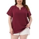 thumbnail image 1 of Blusas de mujer de tallas grandes Agnes Orinda con puntos suizos, de manga corta y cuello con muesca, primavera verano, 1X burdeos, 1 of 6