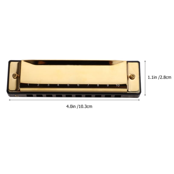 OULII 10-Hole Golden Harmonica for Beginners with Rich Tone and Design