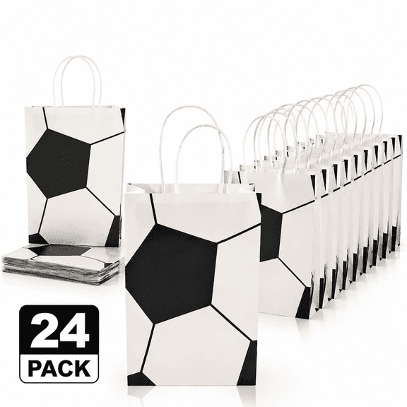 Soccer Themed Party Favor Gift Bags with Handles for Kids and Adults 24 Pack