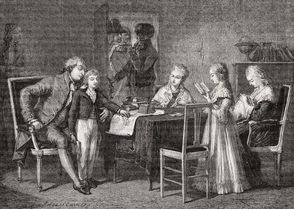 The Royal Family During Confinement At The Temple Prison 1792 Engraved By Jannard After De La CharlerieFrom Histoire De La Revolution Francaise By Louis Blanc Canvas Art - Ken Welsh Design Pics (18 x