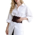 thumbnail image 2 of Women Elastic Stretch Corset Waist Cincher Wide Faux Leather Lace-up Tied Waspie Belt Retro Gothic Pirate Style Adjustable Tie Belt for Dresses Daily Party Cosplay Brown M, 2 of 6