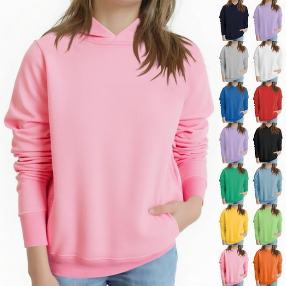 DxhmoneyHX Hoodies for Girls Oversized Plain Basic Pullover Sweatshirts Comfy Long Sleeve Trendy Shirts Hooded Fall Preppy Clothes 2-13 Years
