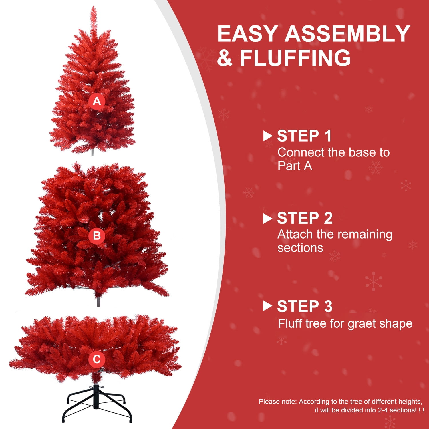 Hommoo 5FT Red PVC Christmas Tree with 804 Tips, Artificial Christmas Trees, Hinged Branches for Easy Setup, Stable Metal Stand, Bold Holiday Decoration