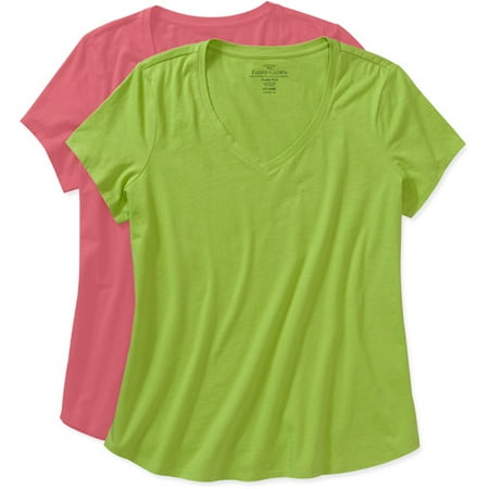 Faded Glory Women's Plus-Size V-Neck Tee, 2-Pack Value Bundle