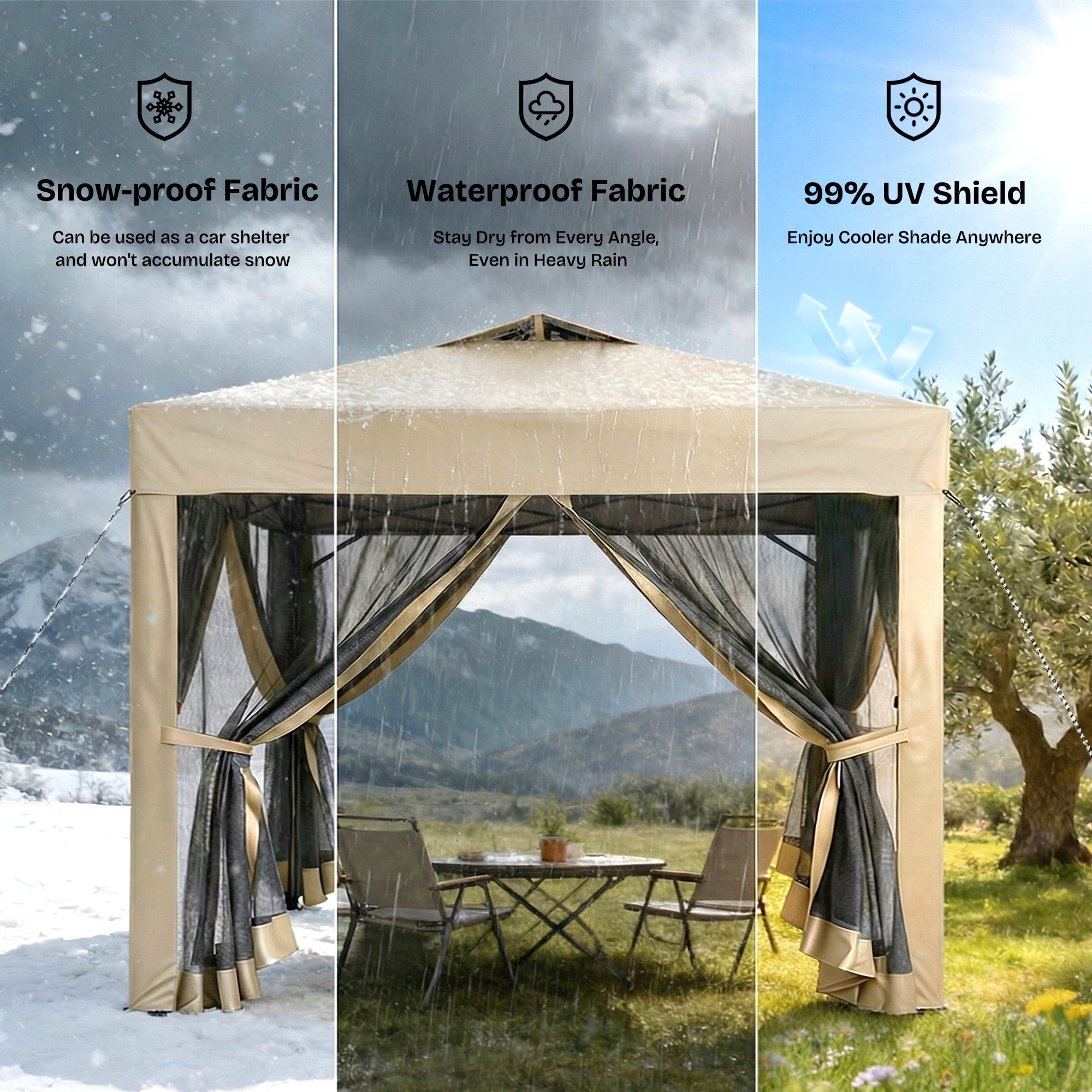 Advwin 10x10 Pop Up Canopy Tent with Netting, Instant Folding Outdoor Gazebo with Wheeled Carry Bag, 3 Adjustable Heights, 4 Sandbags & 4 Ropes, Portable Canopy Shelter for Patio, Backyard, Camping,