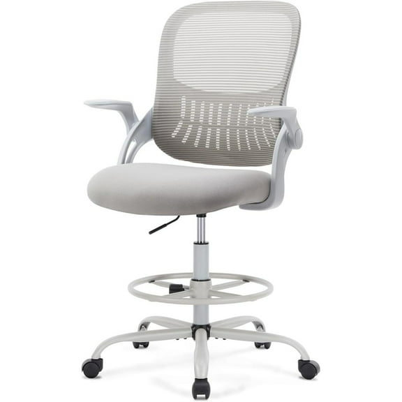 XgoodX  Tall Drafting Desk Chair Ergonomic Adjustable High Stool Computer with Foot Ring Grey