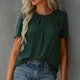 thumbnail image 3 of Camisa para Mujer Señoras Verano Color Puro Cuello Redondo Camisa De Manga Abullonada Suelta Informal Top Básico De Manga Corta, 3 of 6
