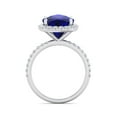 thumbnail image 3 of SuperJeweler 5 1/2 Carat Cushion Cut Created Sapphire and Halo Diamond Ring In Sterling Silver For Women, 3 of 6