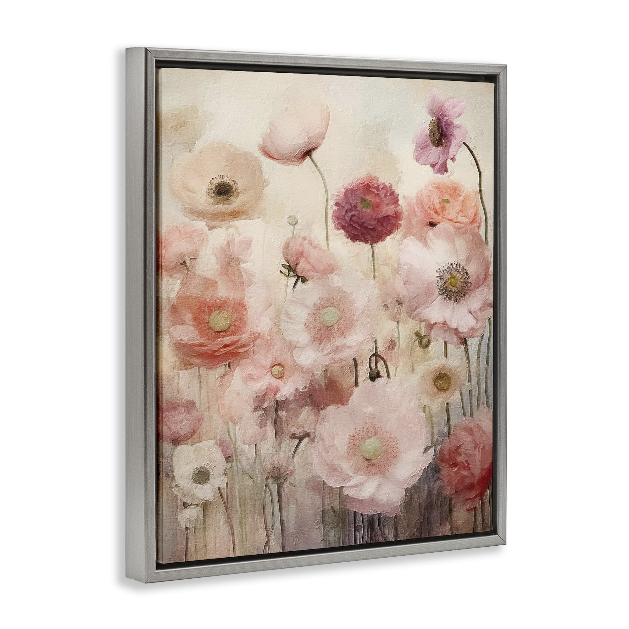 Stupell Industries Blush Flower Garden Botanical & Floral Painting Gray Floater Framed Art Print Wall Art, 17 x 21