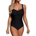 thumbnail image 5 of QIUOMBBP Tummy Control Swimsuits for Women Full Coverage Ruched Twist Front One Piece Bathing Suit Beach Vacation Swimwear Black XL, 5 of 7