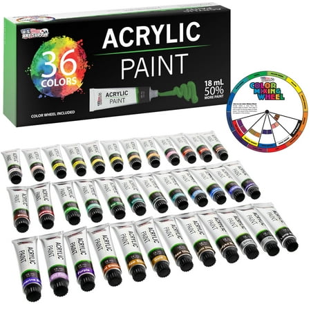 U.S. Art Supply Professional 36 Color Set of Acrylic Paint in Large 18ml Tubes - Rich Vivid Colors for Artists, (Best Paint Colors For Professional Office)