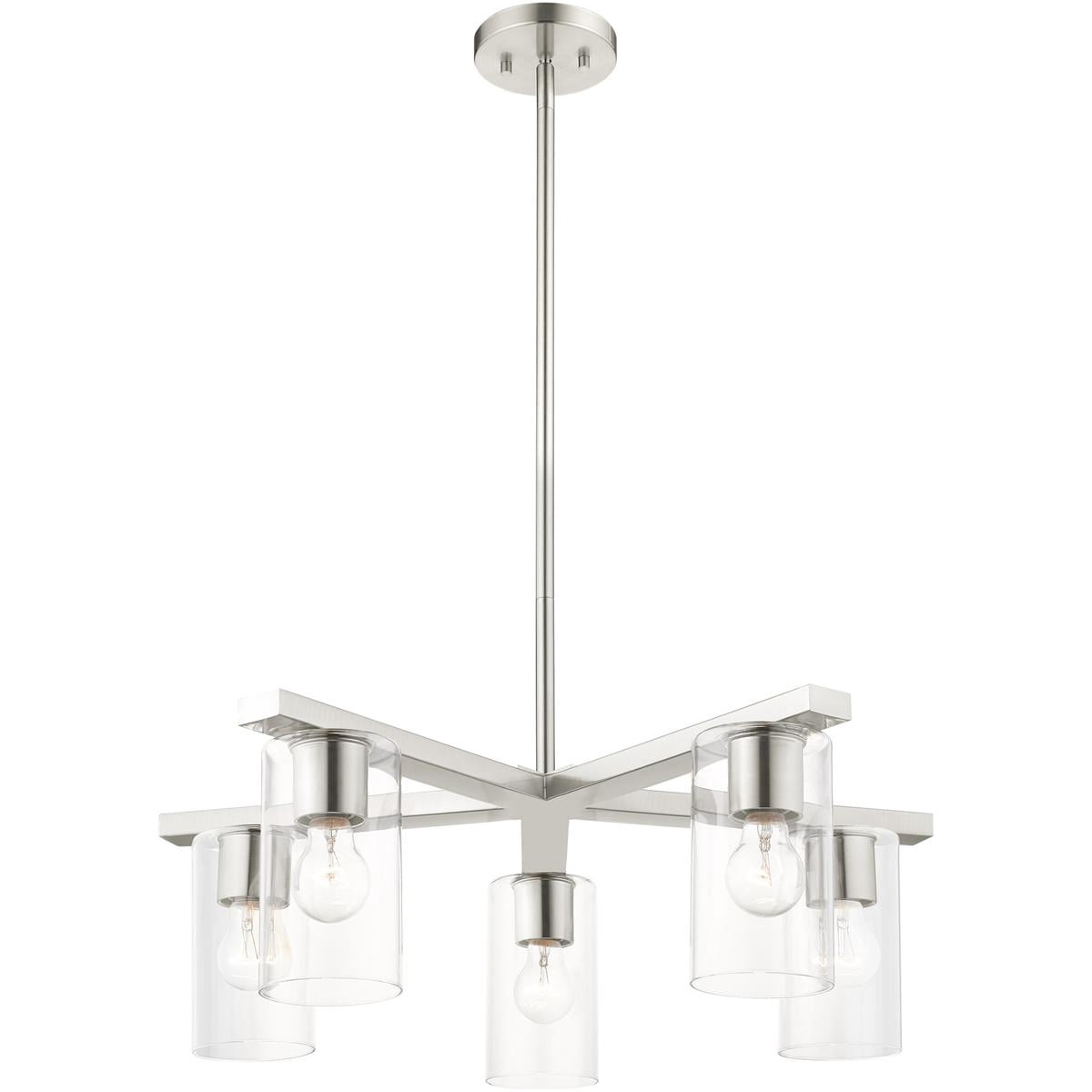 5 Light Brushed Nickel Chandelier with Clear Glass Shade