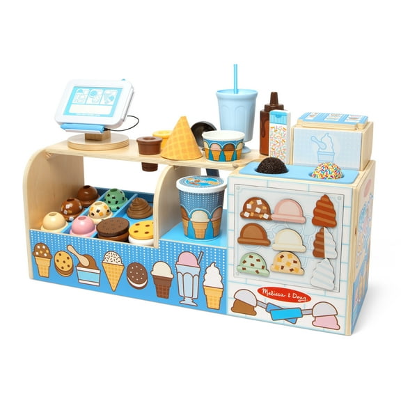 Melissa & Doug Cool Scoops Ice Creamery Wooden Counter with Play Food Preschool Toy - FSC Certified