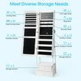 thumbnail image 4 of Zimtown Standing Jewelry Cabinet with Full Length Mirror - 2 Spacious Drawers & Makeup Storage Compartments, Freestanding Jewelry Organizer, White, 4 of 7