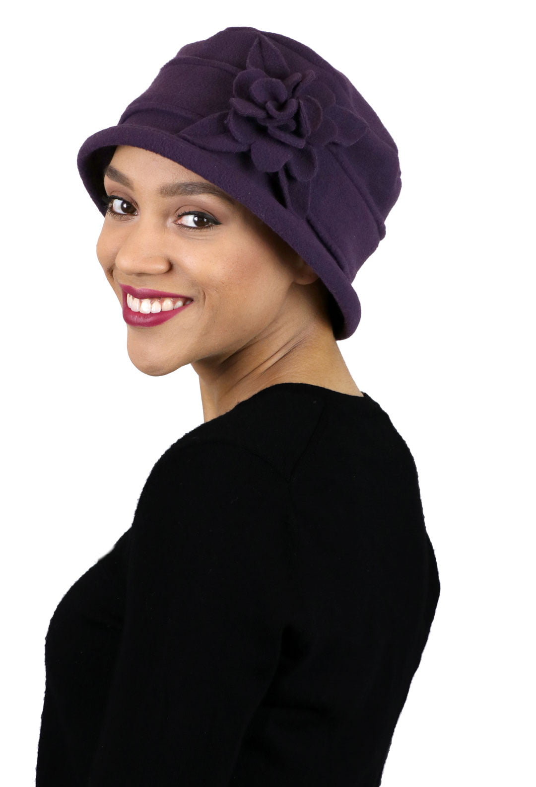 Womens Ladies Soft Wool Stretchable cloche beanie solid color hat with flower 