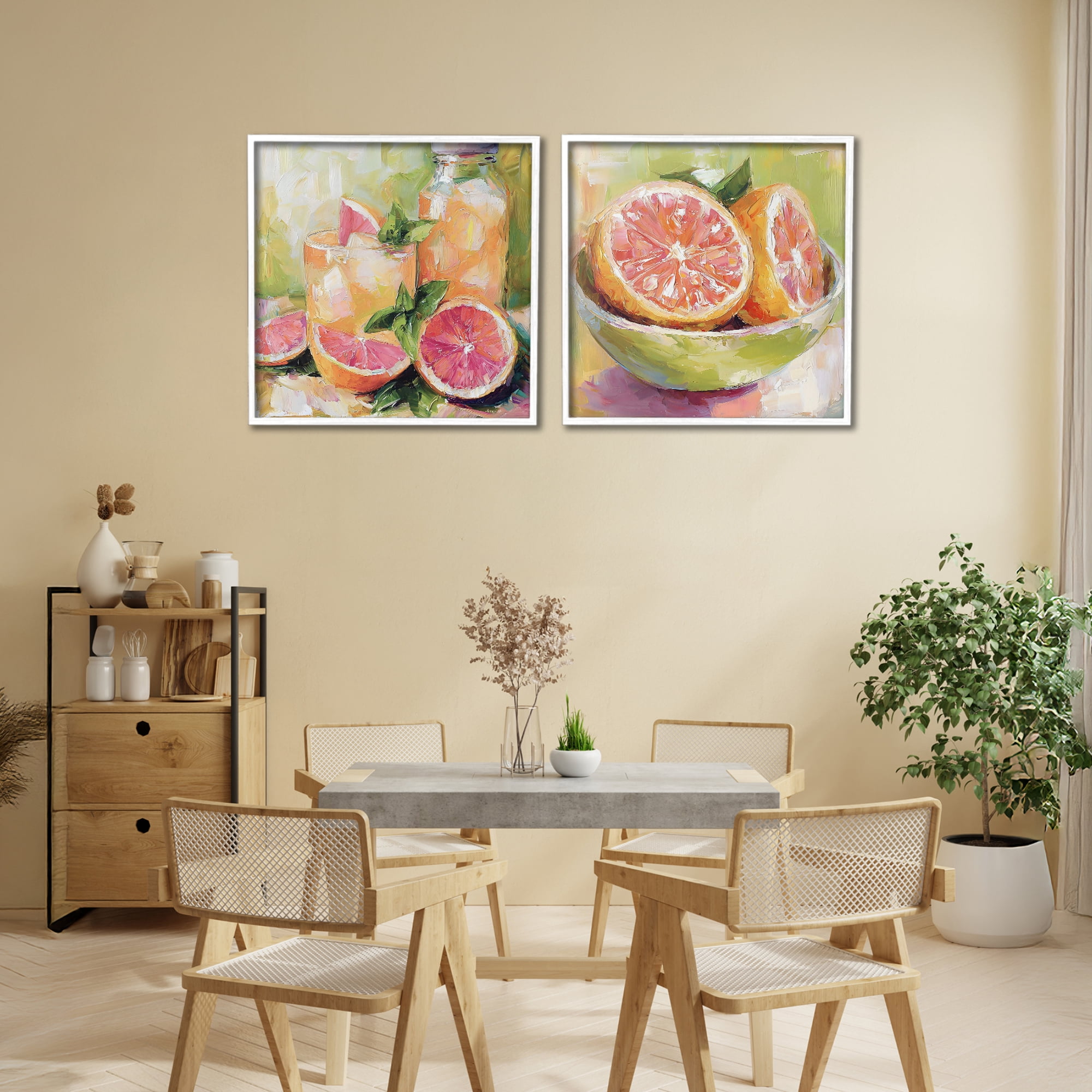 Stupell Industries Grapefruit Drinks & Fruits 2 Piece White Framed Giclee Art Set, design by Riley B