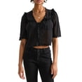 thumbnail image 1 of Wangsaura Women Short Sleeve Shirts Lace Ruffles Buttons Fashion Blouses Summer Loose Casual Tops Streetwear, 1 of 7