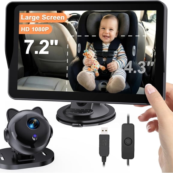 Baby Camera for Car 7.2-Inch: 3X Larger View 1080P Auto Night Vision
