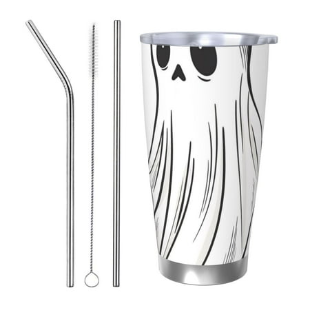 

Vsdgher Cute Ghost Simple Drawing 20 Oz Stainless Steel Vacuum Insulated Travel Mug Coffee Cup for Home Office Outdoor Works Great for Ice Drinks and Hot Beverage -Straw Three-piece Set