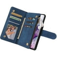 thumbnail image 5 of Wallet Case for Samsung Galaxy S21 Plus, Premium Vintage PU Leather Magnetic Closure Handbag Zipper Pocket Case Kickstand Card Holder Slots with Wrist Strap TPU Shockproof Flip Case - Blue, 5 of 8