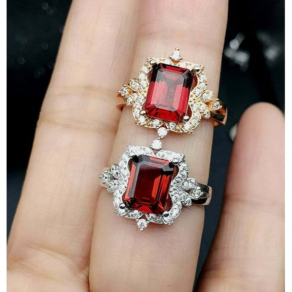 HeartsAndYou 2ct Natural Red Garnet & Diamond Ring Vintage-Inspired 100% 14k SOLID White Gold