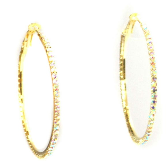Large Circle Crystal Hoop Earrings Gold Tone Hoop Rhinestone 3 inch Hoops