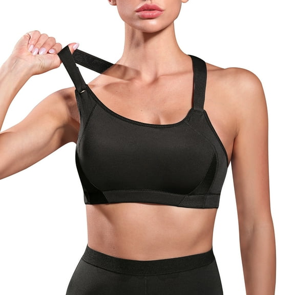 Nebility Women High Impact Racerback Sports Bras Wirefree Front Adjustable Workout Tops Bounce Control Gym Activewear Bra(Black, Large)