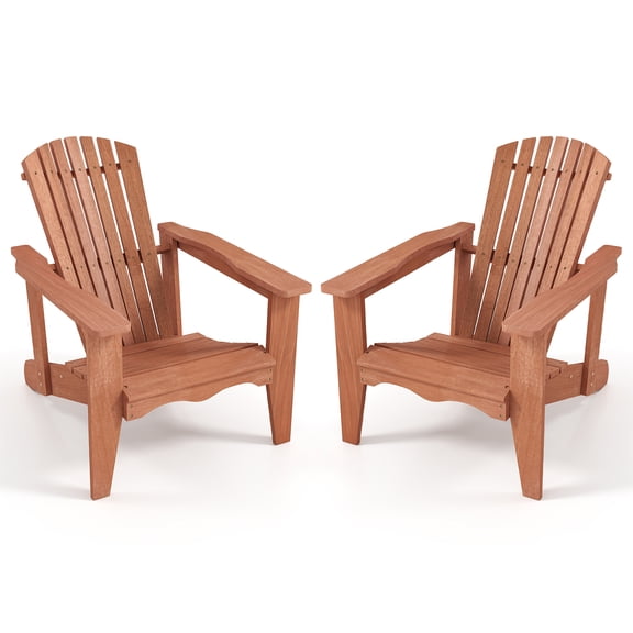 Gymax 2PCS Solid Wood Garden Chair w/ High Backrest Wide Armrests & Contoured Seat