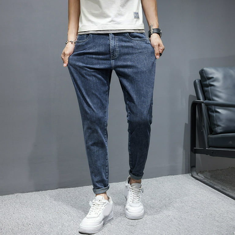 KaLI_store Men's Pants Men Skinny Slim Fit Casual Jeans Dyeing Stretch Straight Fashion Denim Pants Blue,28 Walmart.com