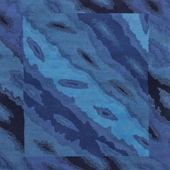 Ahgly Company Machine Washable Indoor Square Abstract Blueberry Blue Area Rugs, 3' Square