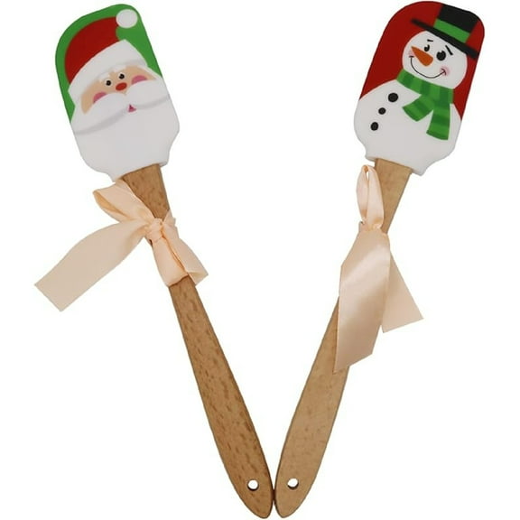 CLEANCOOL Christmas Silicone Spatula, Set of 3, Christmas Spatulas with Wooden Handle for Baking, Kitchen Utensils Baking Supplies for Cooking, Gifts and Decoration